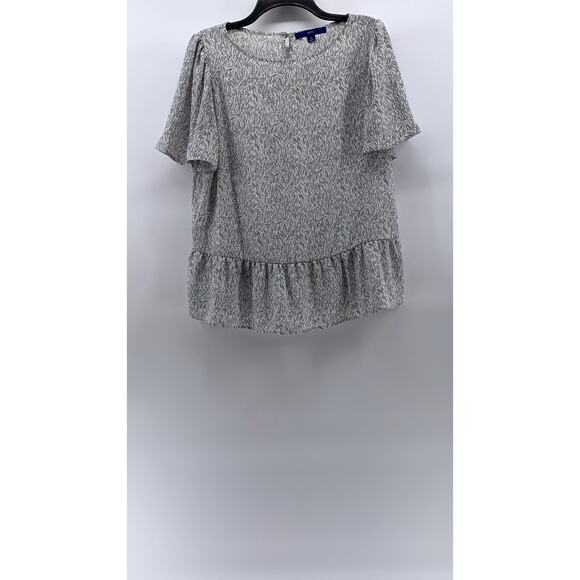 APT. 9 Women's White-Black Printed Crewneck Short Sleeve Ruffle-Hem Top SZ M - Picture 1 of 11